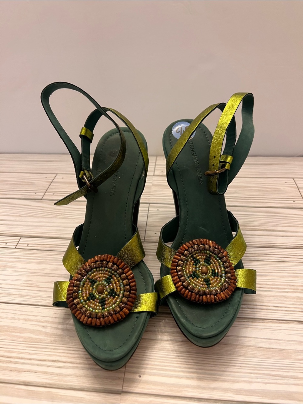 BCBG Max Azria Shoes Sandals Strappy Heel Metallic green Alhambra 6.5 Women's